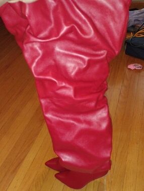 Vibrant Red Faux Leather Over-the-Knee Boots